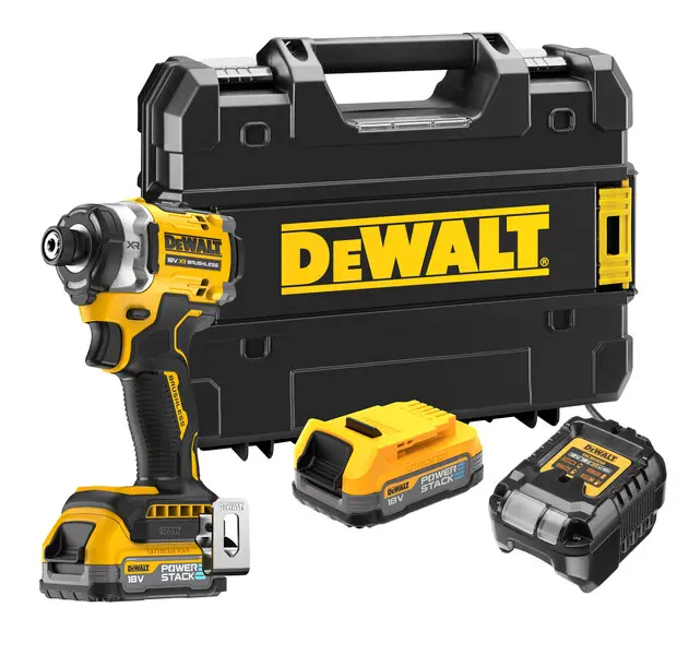 DeWALT Nářadí - 18V AKU rázový utahovák, 2x aku 1,7 Ah POWERSTACK, nabíječka DCF860E2T