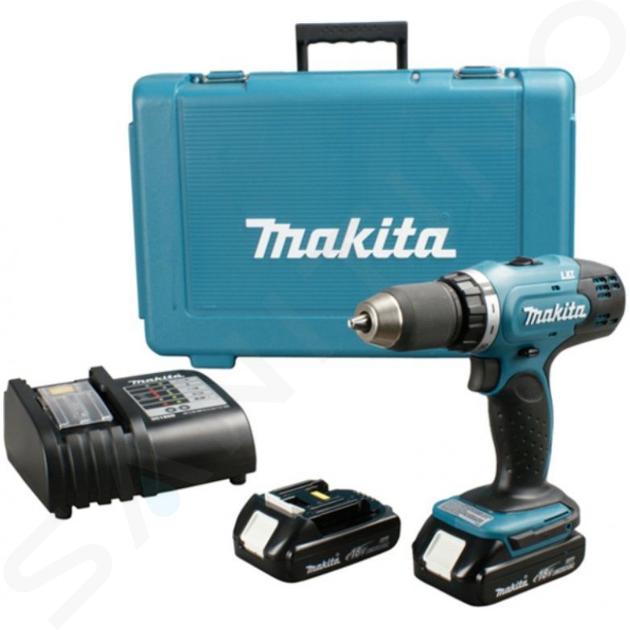 Makita Nářadí - 18V AKU vrtací šroubovák s příklepem, 2x aku 1,5 Ah LXT, nabíječka DHP453SYE