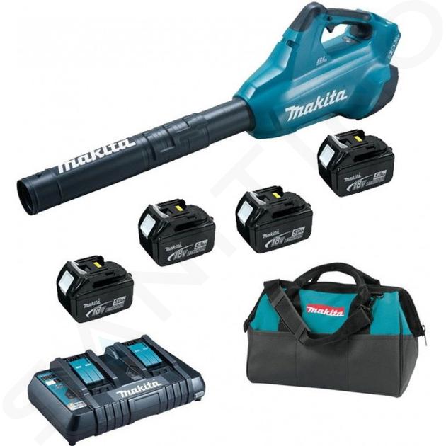 Makita Zahradní technika - 18V AKU fukar na listí, 4x aku 5,0 Ah LXT, nabíječka DUB362PT4X