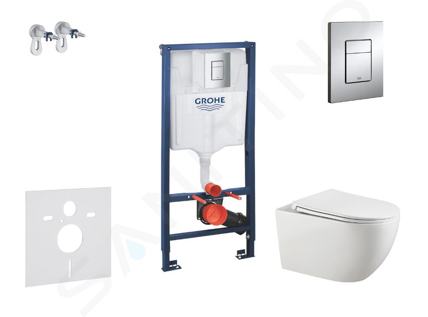 Grohe Rapid SL - Conjunto de módulo de instalación empotrada, inodoro Gaia y asiento softclose, pulsador de descarga Skate Cosmopolitan, cromo SANI11BA1106