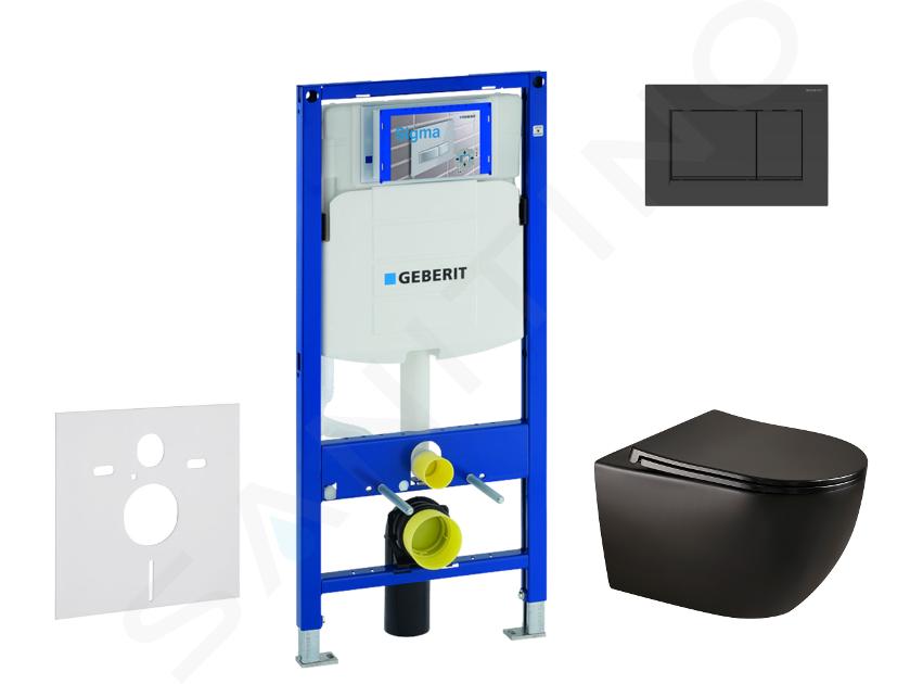 Geberit Duofix - Set bâti-support, cuvette Gaia et abattant softclose et plaque de déclenchement Sigma30, noir mat/noir SANI11CA5502