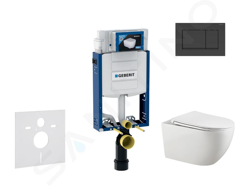 Geberit Combifix - Set con modulo di installazione, vaso WC Gaia e copriwater softclose, placca di comando Sigma30, nero opaco/nero SANI15CA5106