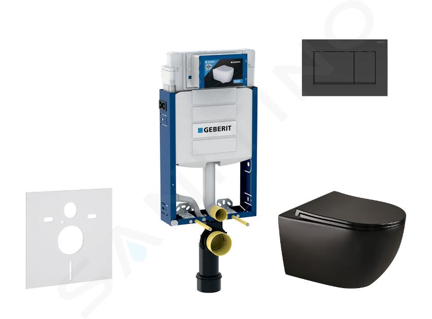 Geberit Kombifix - Set předstěnové instalace, klozetu Gaia a sedátka softclose, tlačítko Sigma30, matná černá/černá SANI15CA5502