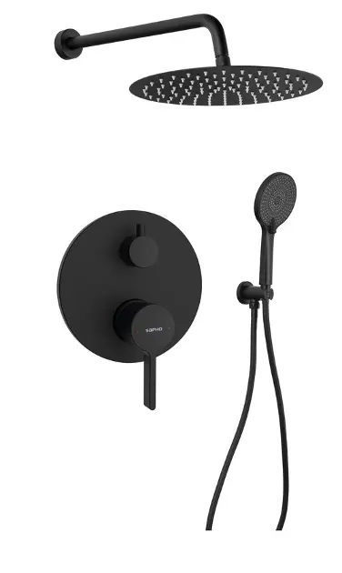 Levně Sapho Iconic - Sprchový set s baterií pod omítku, s tělesem, průměr 30 cm, matná černá AF042B-01
