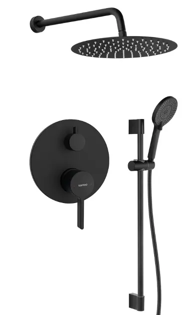 E-shop Sapho Iconic - Sprchový set s batériou pod omietku, s telesom, priemer 30 cm, matná čierna AF042B-02