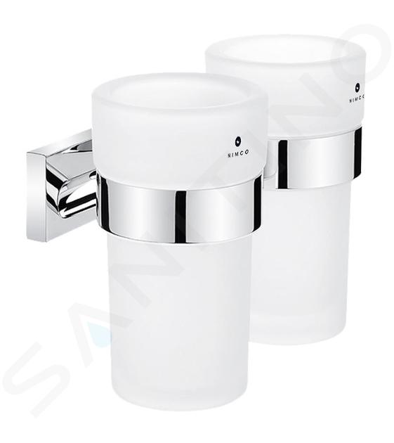 Nimco Keira - Vasos para cepillo y pasta de dientes con soporte, vidrio esmerilado/cromo KE 22058DW-26