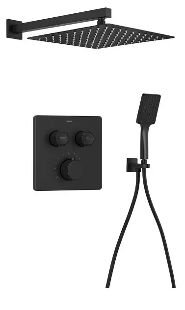 E-shop Sapho Smart Select - Sprchový set s termostatom pod omietku, s telesom, 30x30 cm, matná čierna RP042B-01