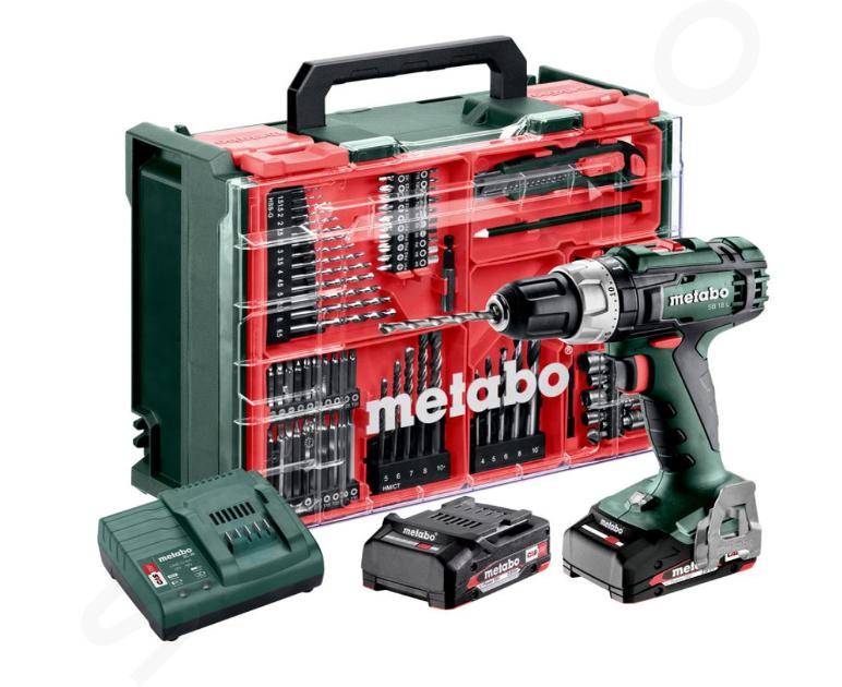 Metabo Utensili - Trapano a percussione a batteria 18V, con accessori, 2x batterie 2,0 Ah, caricabatterie 602317710