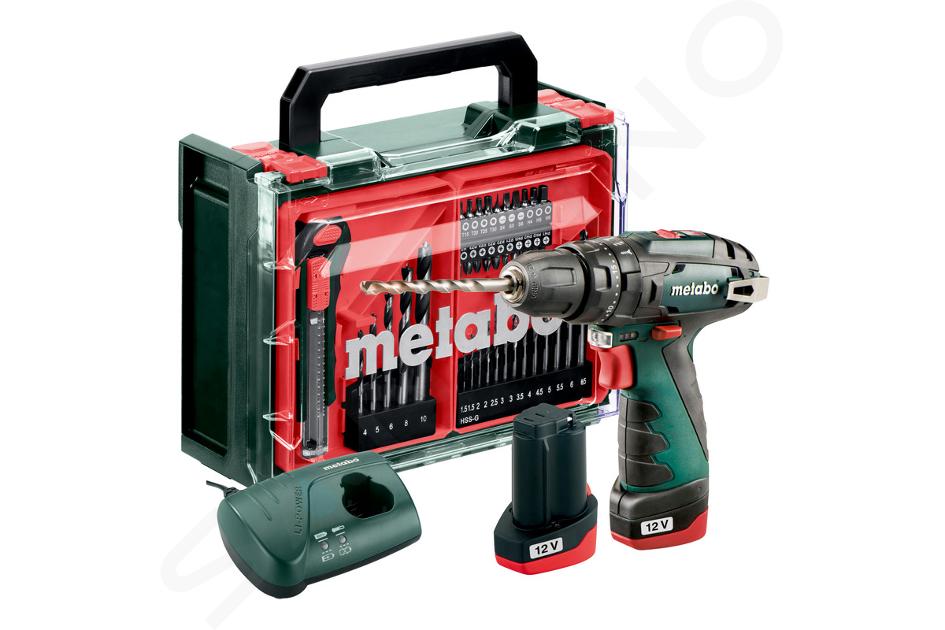 Metabo Unelte - Bormașină cu percuție pe acumulator cu accesorii de 12V, 2x acumulator de 2,0 Ah Li-Power, încărcător 600385710