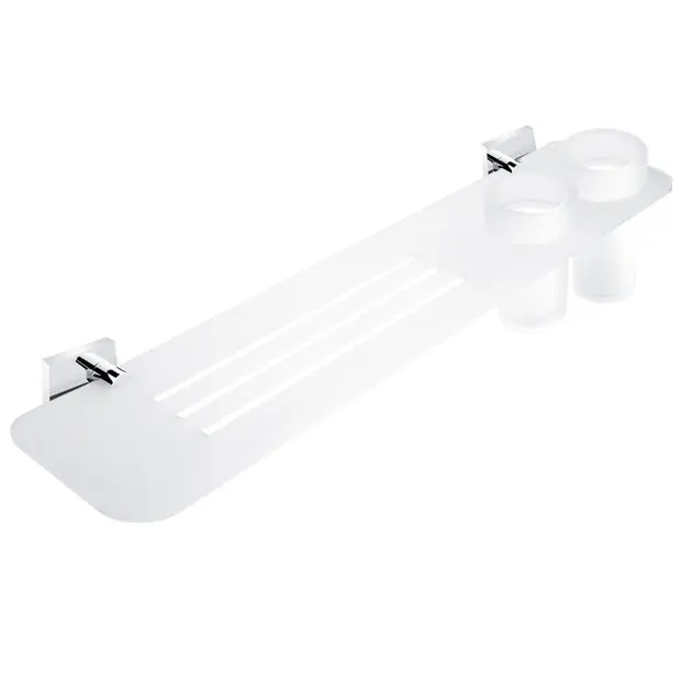 Nimco Keira - IXI raft cu găuri frezate, 60 cm, cu pahare, sticlă mată/cromoasă KE X360-58DW-26