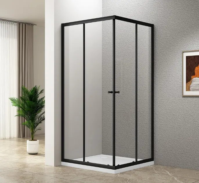 Aqualine Agga - Cabina de ducha 90x90 cm, cristal transparente/negro mate BLF909