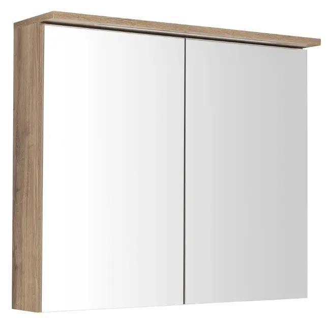 Aqualine KAWA - Ormarić s ogledalom i rasvjetom, 80x70x22 cm, emporio hrast LED WGL38S