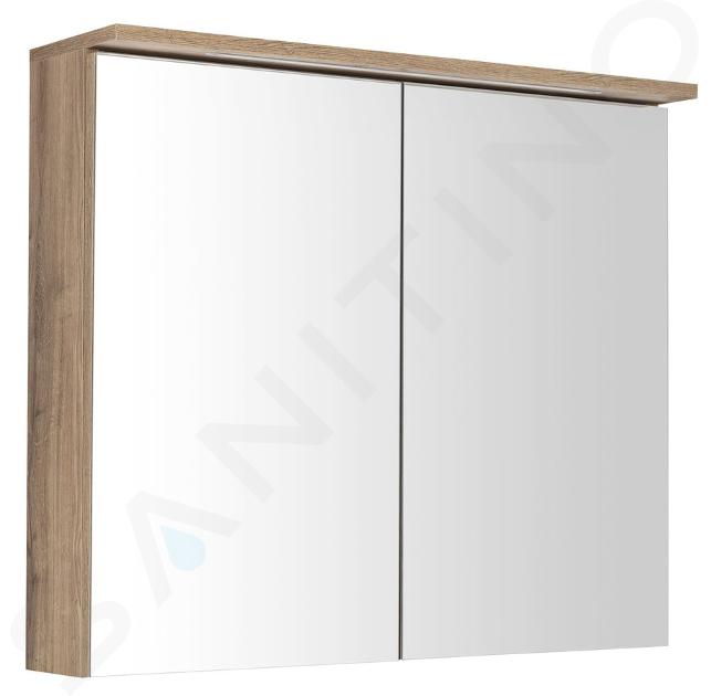 Aqualine KAWA - Spiegelkast met LED verlichting, 80x70x22 cm, eiken emporio WGL38S