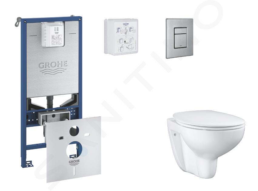 Grohe Rapid SLX - Set předstěnové instalace, klozetu, sedátka SoftClose a tlačítka Skate Cosmopolitan, kartáčovaná nerezová ocel SANI11BB2103