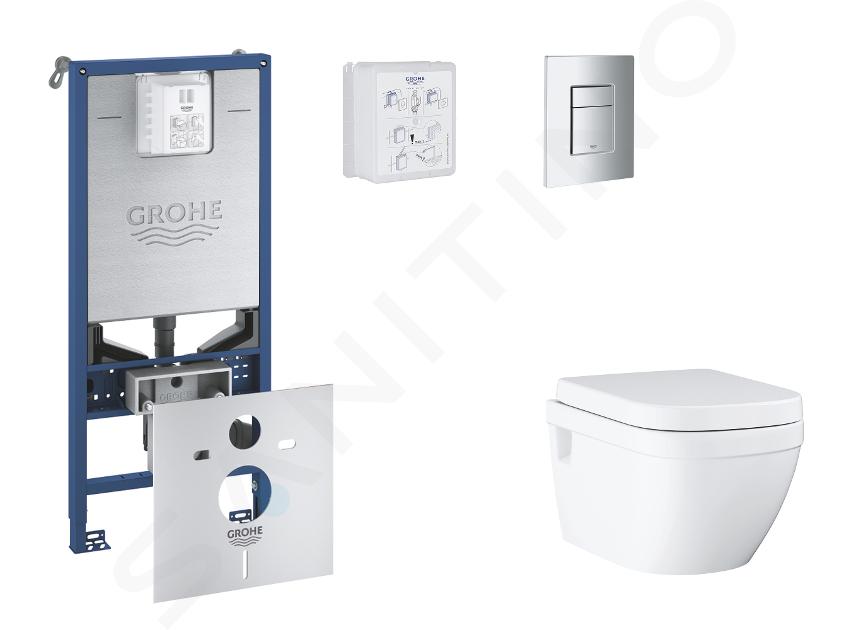 Grohe Rapid SLX - Set předstěnové instalace, klozetu, sedátka SoftClose a tlačítka Skate Cosmopolitan, matný chrom SANI11BB2108