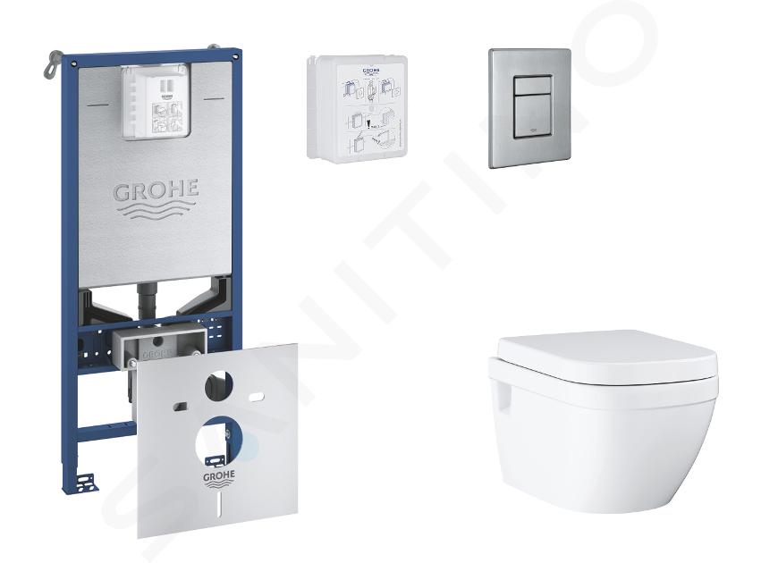 Grohe Rapid SLX - Set předstěnové instalace, klozetu, sedátka SoftClose a tlačítka Skate Cosmopolitan, kartáčovaná nerezová ocel SANI11BB2109