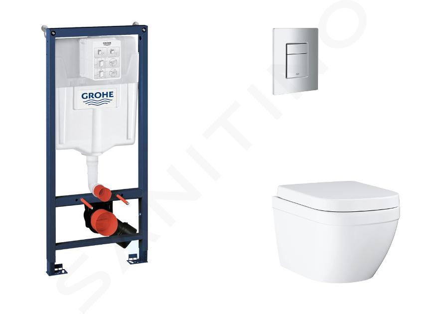 Grohe Rapid SL - Set bâti-support, cuvette, abattant SoftClose, plaque de déclenchement Skate Cosmopolitan, Triple Vortex, chrome mat SANI11BB2117