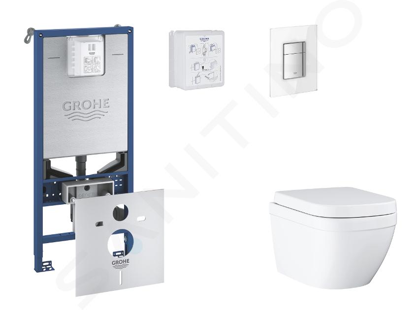 Grohe Rapid SLX - Set bâti-support, cuvette, abattant SoftClose, plaque de déclenchement Skate Cosmopolitan, Triple Vortex, Moon White SANI11BB3107