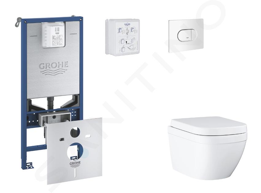 Grohe Rapid SLX - Set bâti-support, cuvette, abattant SoftClose, plaque de déclenchement Arena Cosmopolitan, Triple Vortex, blanc alpin SANI11BB3108