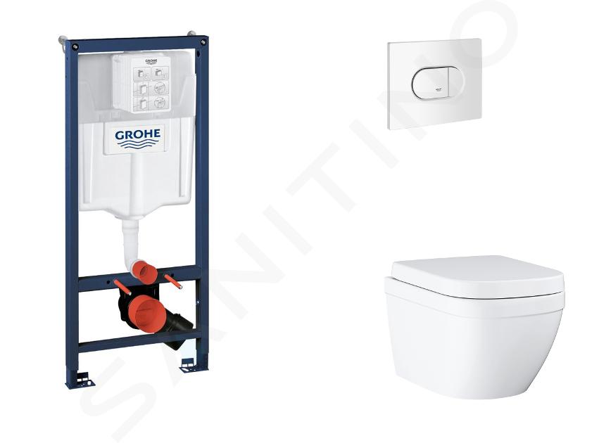 Grohe Rapid SL - Set bâti-support, cuvette, abattant SoftClose, plaque de déclenchement Arena Cosmopolitan, Triple Vortex, blanc alpin SANI11BB3124