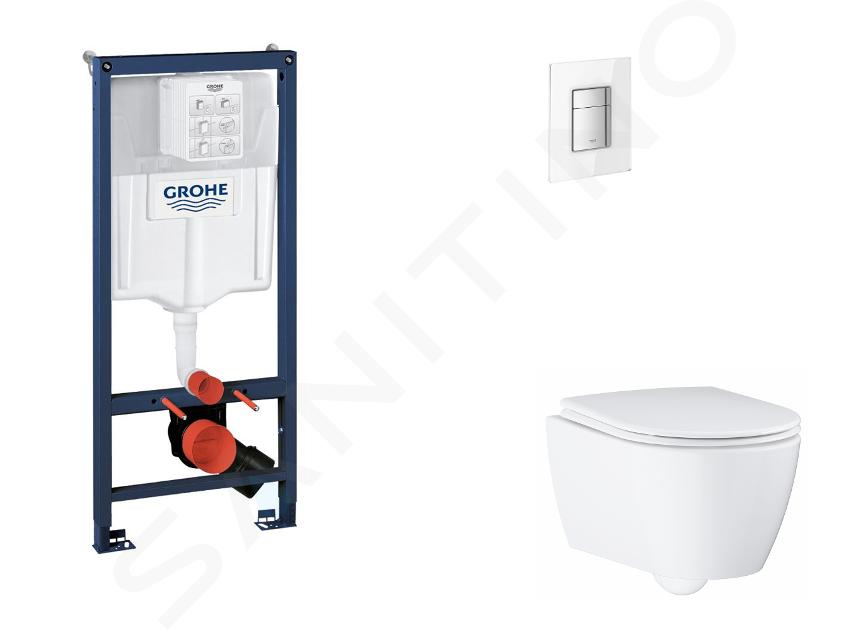 Grohe Rapid SL - Set Vorwandelement, WC mit Softclose-Sitz und Skate Cosmopolitan-Betätigungsplatte, Moon White SANI11BB3131