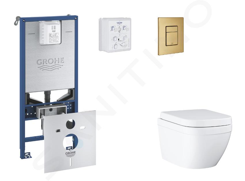 Grohe Rapid SLX - Set bâti-support, cuvette, abattant SoftClose, plaque de déclenchement Skate Cosmopolitan, Triple Vortex, Cool Sunrise brossé SANI11BB4106