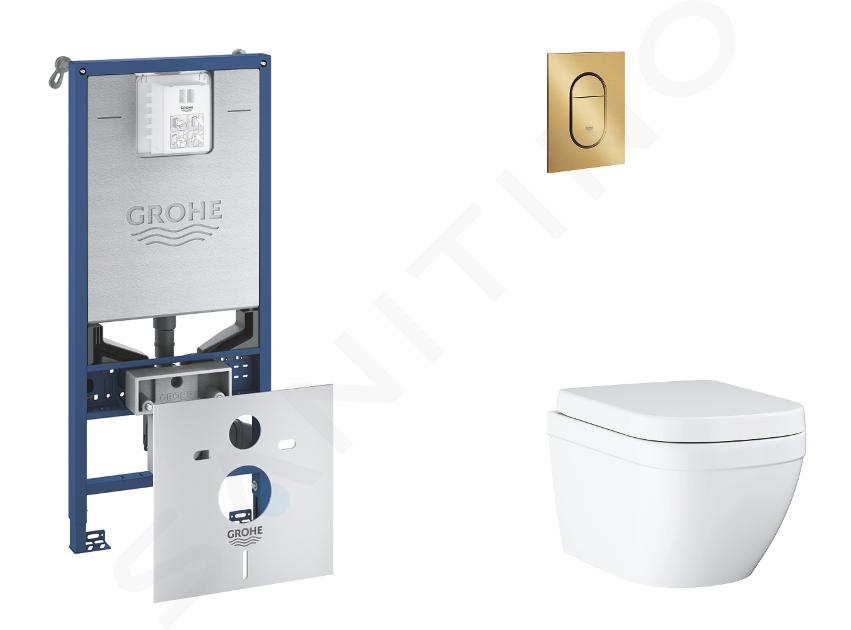 Grohe Rapid SLX - Set předstěnové instalace, klozetu, sedátka SoftClose a tlačítka Arena Cosmopolitan S, Triple Vortex, kartáčovaný Cool Sunrise SANI11BB4109