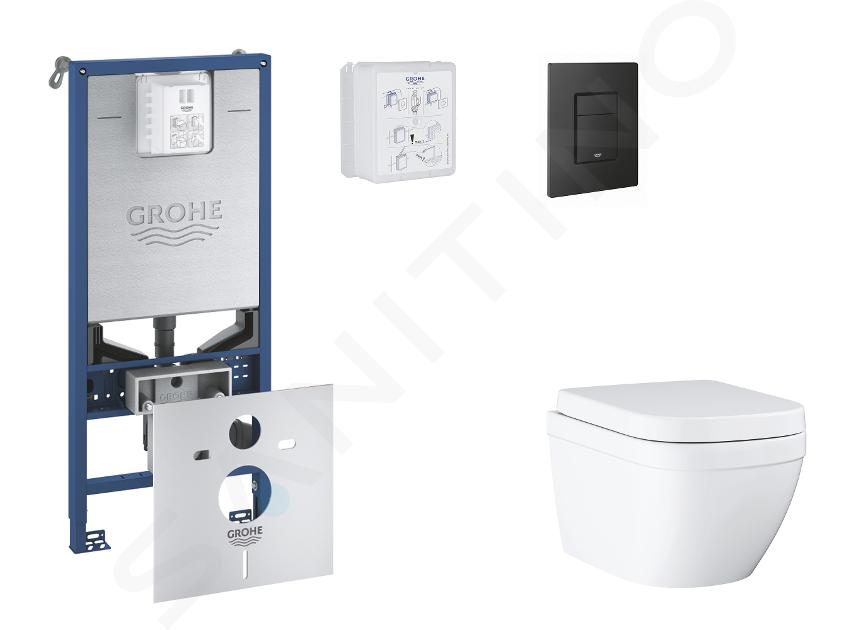 Grohe Rapid SLX - Set předstěnové instalace, klozetu, sedátka SoftClose a tlačítka Even, Triple Vortex, phantom black SANI11BB5104