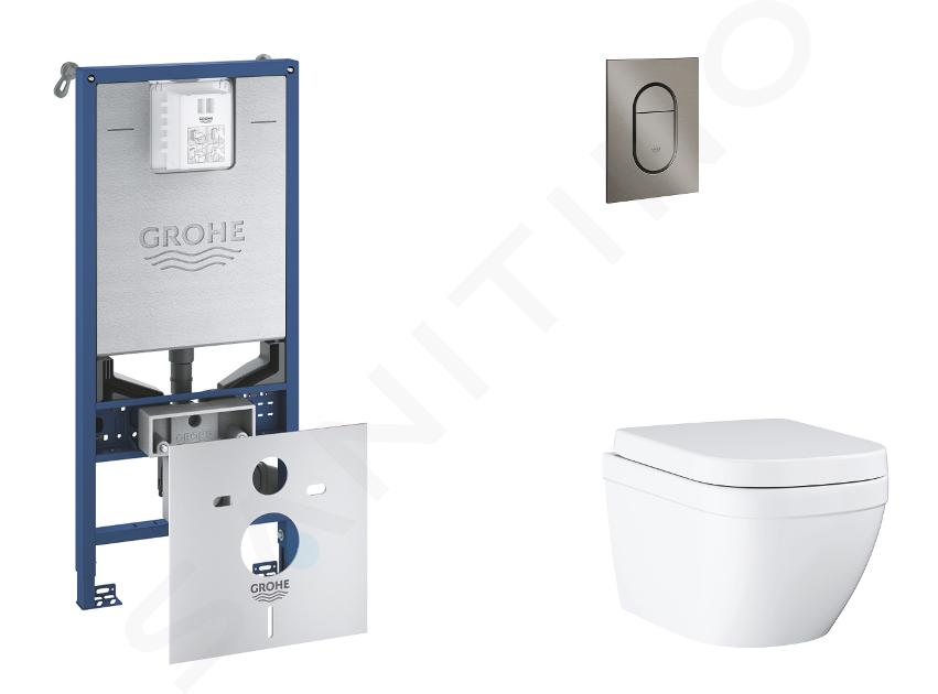 Grohe Rapid SLX - Set bâti-support, cuvette, abattant SoftClose, plaque de déclenchement Arena Cosmopolitan S, Triple Vortex, Hard Graphite brossé SANI11BB5106