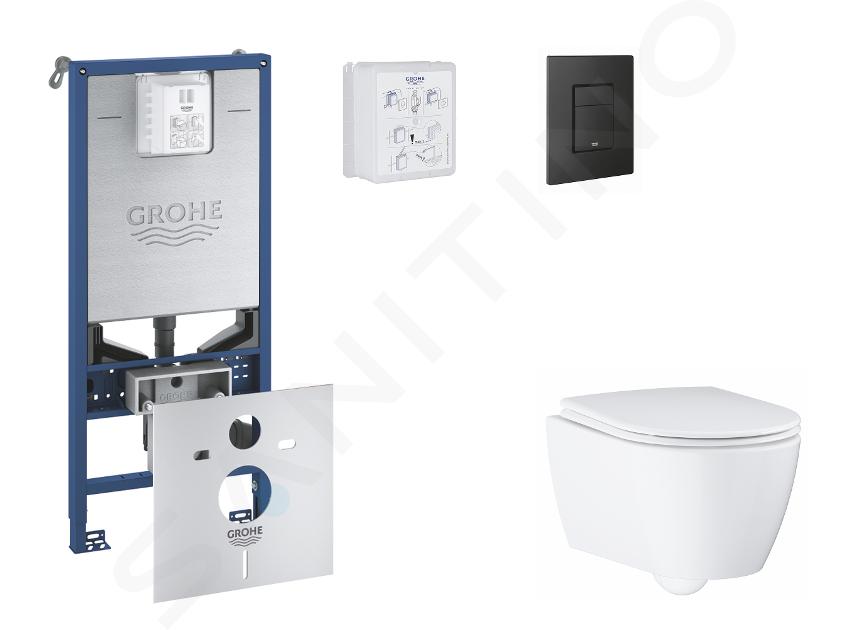 Grohe Rapid SLX - Set předstěnové instalace, klozetu, sedátka SoftClose a tlačítka Even, phantom black SANI11BB5110