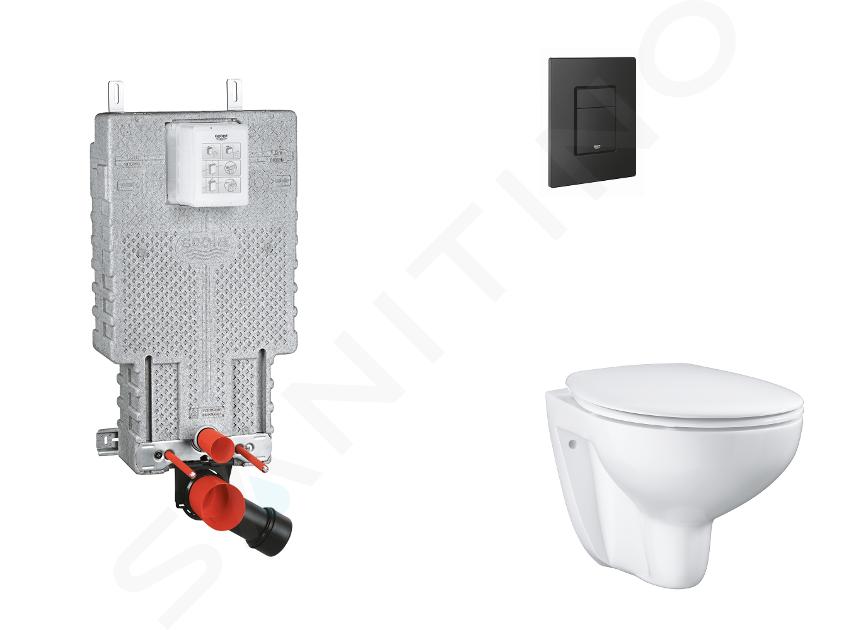Grohe Uniset - Set Vorwandelement, WC mit Softclose-Sitz und Betätigungsplatte Even, phantom black SANI15BB5101