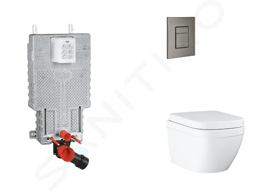 Grohe Uniset - Set bâti-support, cuvette, abattant SoftClose, plaque de déclenchement Skate Cosmopolitan, Triple Vortex, Hard Graphite brossé SANI15BB5105