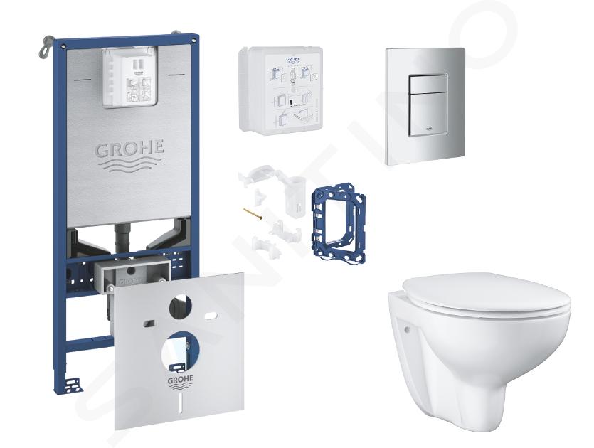 Grohe Rapid SLX - Set bâti-support, cuvette, abattant SoftClose et plaque de déclenchement Skate Cosmopolitan et kit pour insertion de tablette, chrome mat SANI11BB2126