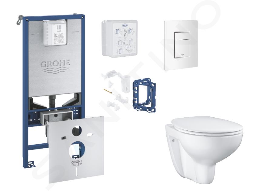 Grohe Rapid SLX - Set bâti-support, cuvette, abattant SoftClose et plaque de déclenchement Skate Cosmopolitan et kit pour insertion de tablette, blanc alpin SANI11BB3133