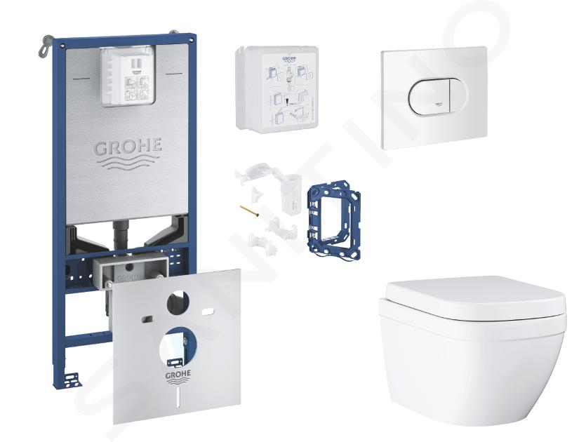 Grohe Rapid SLX - Set bâti-support, cuvette, abattant SoftClose et plaque de déclenchement Arena Cosmopolitan et kit pour insertion de tablette, Triple Vortex, blanc alpin SANI11BB3138