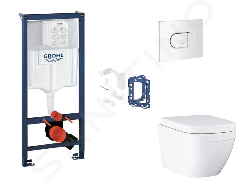 Grohe Rapid SL - Set bâti-support, cuvette, abattant SoftClose et plaque de déclenchement Arena Cosmopolitan et kit pour insertion de tablette, Triple Vortex, blanc alpin SANI11BB3150