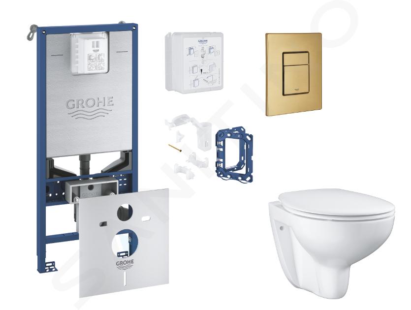 Grohe Rapid SLX - Set predstenovej inštalácie, klozetu, dosky SoftClose, tlačidla Skate Cosmopolitan a súpravy na vhadzovanie tabliet, kefovaný Cool Sunrise SANI11BB4141