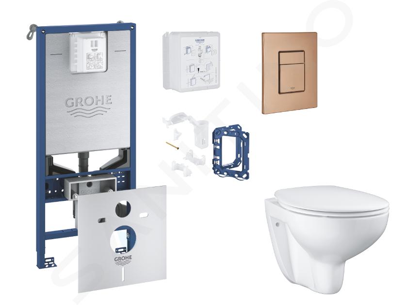 Grohe Rapid SLX - Set bâti-support, cuvette, abattant SoftClose et plaque de déclenchement Skate Cosmopolitan et kit pour insertion de tablette, Warm Sunset Brossé SANI11BB4143