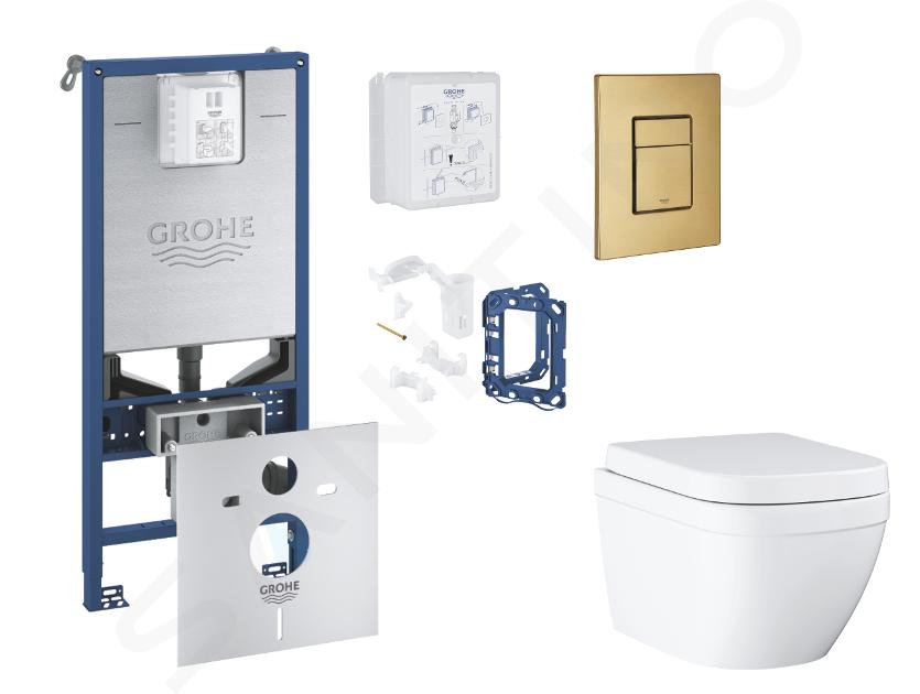 Grohe Rapid SLX - Set předstěnové instalace, klozetu, sedátka SoftClose, tlačítka Skate Cosmopolitan a sady pro vhazování tablet, Triple Vortex, kartáčovaný Cool Sunrise SANI11BB4144