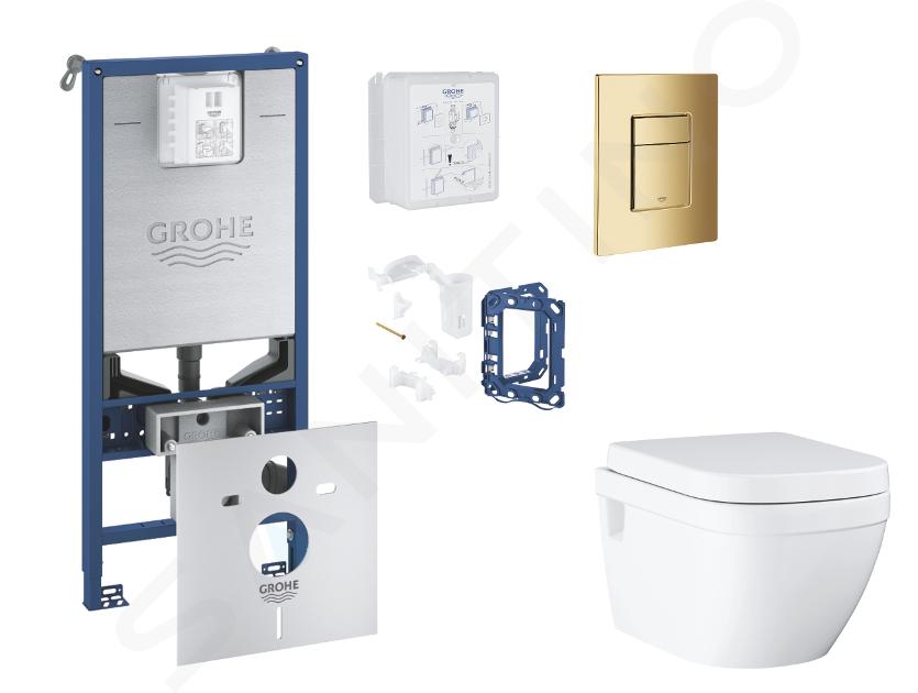 Grohe Rapid SLX - Set bâti-support, cuvette, abattant SoftClose et plaque de déclenchement Skate Cosmopolitan et kit pour insertion de tablette, Cool Sunrise SANI11BB4148