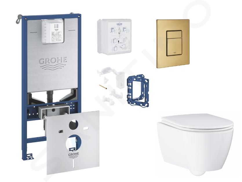 Grohe Rapid SLX - Set predstenovej inštalácie, klozetu, dosky SoftClose, tlačidla Skate Cosmopolitan a súpravy na vhadzovanie tabliet, kefovaný Cool Sunrise SANI11BB4150