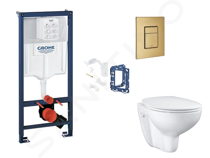 Grohe Rapid SL - Set bâti-support, cuvette, abattant SoftClose et plaque de déclenchement Skate Cosmopolitan et kit pour insertion de tablette, Cool Sunrise Brossé SANI11BB4153