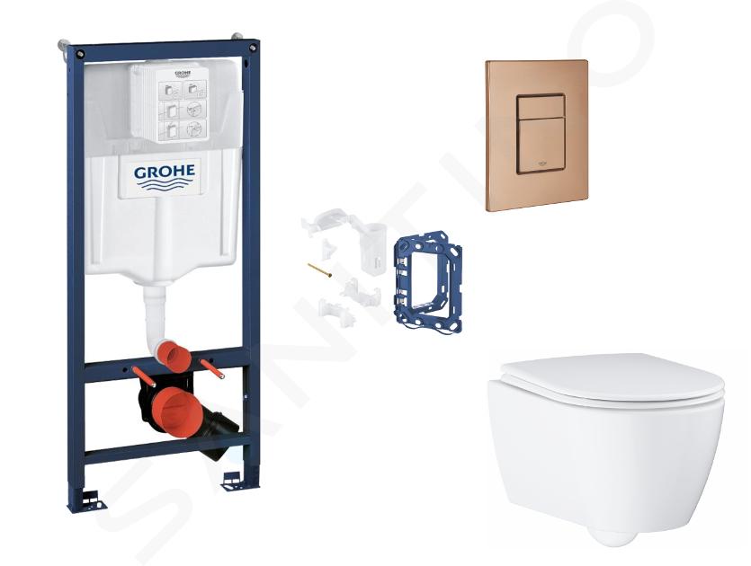 Grohe Rapid SL - Set bâti-support, cuvette, abattant SoftClose et plaque de déclenchement Skate Cosmopolitan et kit pour insertion de tablette, Warm Sunset Brossé SANI11BB4164