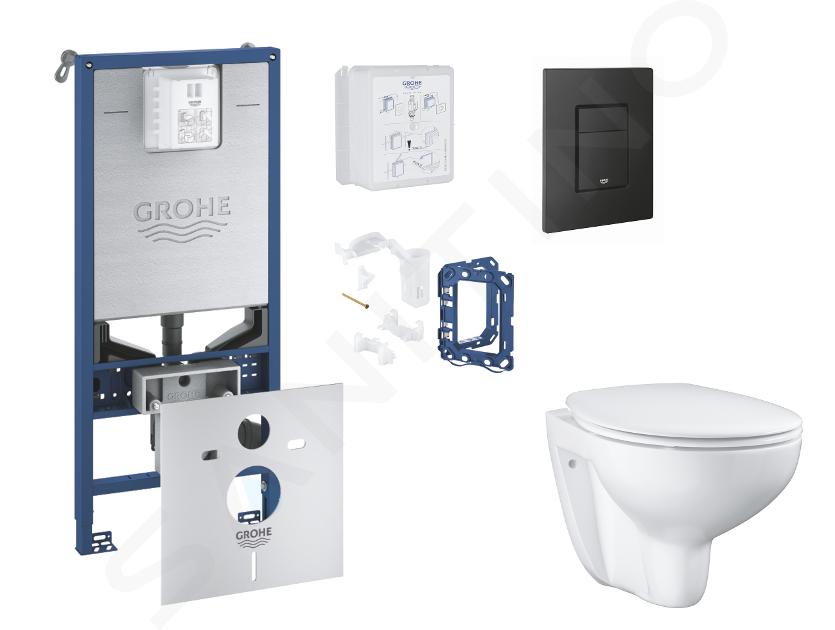 Grohe Rapid SLX - Set bâti-support, cuvette, abattant SoftClose et plaque de déclenchement Even et kit pour insertion de tablette, phantom black SANI11BB5125