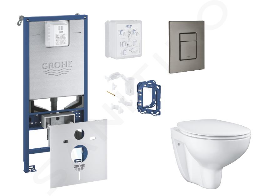 Grohe Rapid SLX - Set bâti-support, cuvette, abattant SoftClose et plaque de déclenchement Skate Cosmopolitan et kit pour insertion de tablette, Hard Graphite Brossé SANI11BB5126