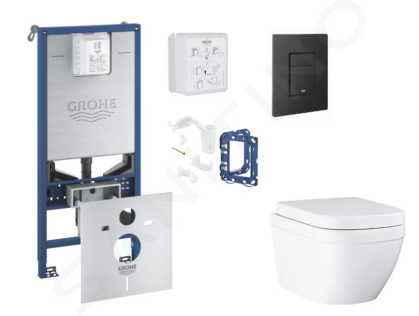 Grohe Rapid SLX - Set bâti-support, cuvette, abattant SoftClose et plaque de déclenchement Even et kit pour insertion de tablette, Triple Vortex, phantom black SANI11BB5127