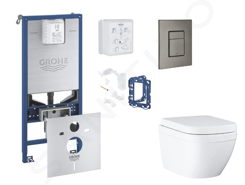 Grohe Rapid SLX - Set předstěnové instalace, klozetu, sedátka SoftClose, tlačítka Skate Cosmopolitan a sady pro vhazování tablet, Triple Vortex, kartáčovaný Hard Graphite SANI11BB5128