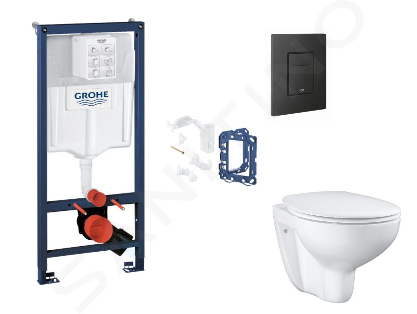 Grohe Rapid SL - Set bâti-support, cuvette, abattant SoftClose et plaque de déclenchement Even et kit pour insertion de tablette, phantom black SANI11BB5133