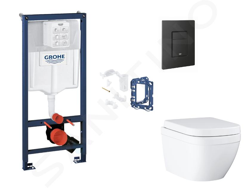 Grohe Rapid SL - Set bâti-support, cuvette, abattant SoftClose et plaque de déclenchement Even et kit pour insertion de tablette, Triple Vortex, phantom black SANI11BB5135