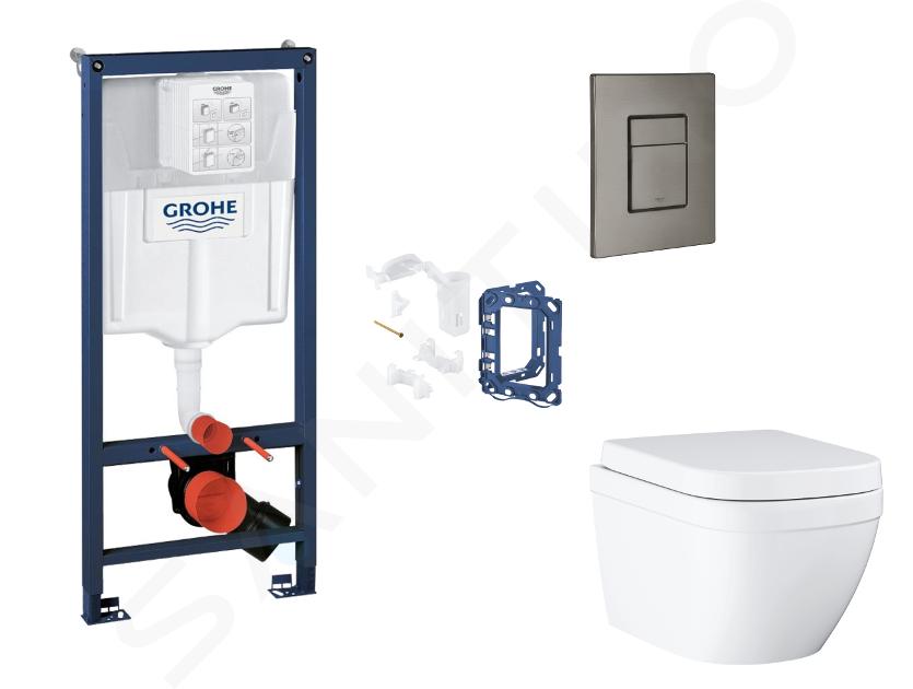 Grohe Rapid SL - Set bâti-support, cuvette, abattant SoftClose et plaque de déclenchement Skate Cosmopolitan et kit pour insertion de tablette, Triple Vortex, Hard Graphite Brossé SANI11BB5136